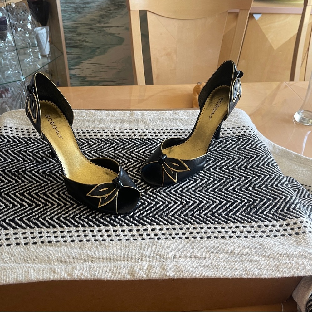 BCBGirls Elegant Black and Gold Heels